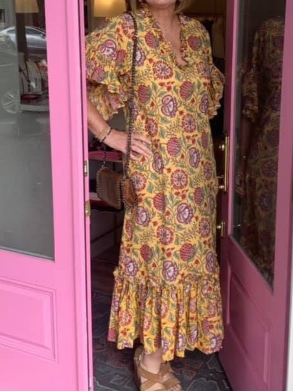 Fitzroy & Willa Soleil flutter sleeve maxi dress yellow floral L